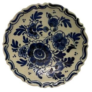 Vtg Delft Blue Floral Plate 4.25" Hand Painted Holland Porcelain Small Dish